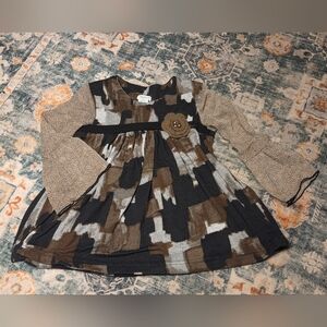 Peaches 'n Cream Charming Kids Dress w/ Floral Accent Sleeves & Geometric Design